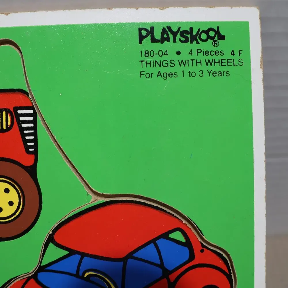 Vintage Playskool Things With Wheels Wooden Peg Puzzle Ages 1-3 (1982) 180-04